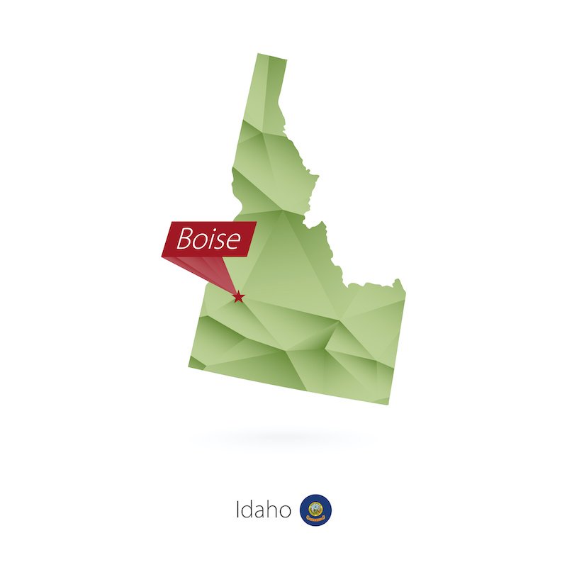 Green gradient low poly map of Idaho with capital Boise