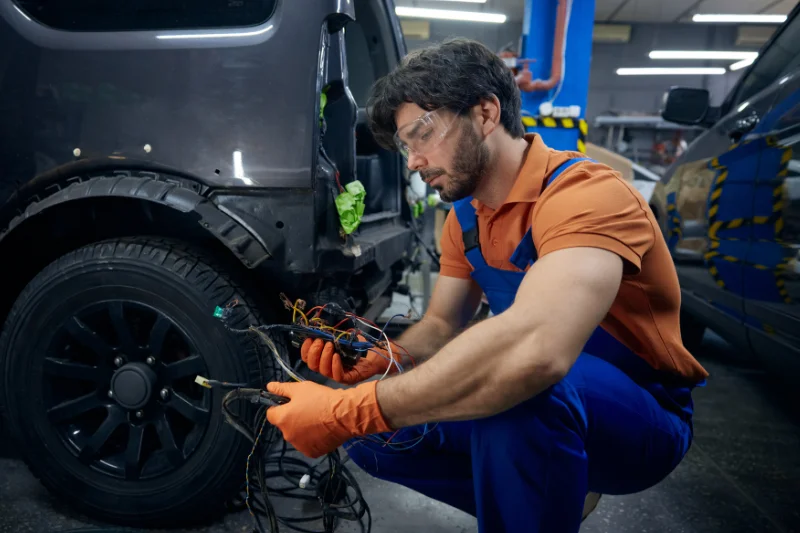 Mechanic fixing car wiring