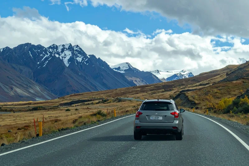 car driving on scenic mountain road