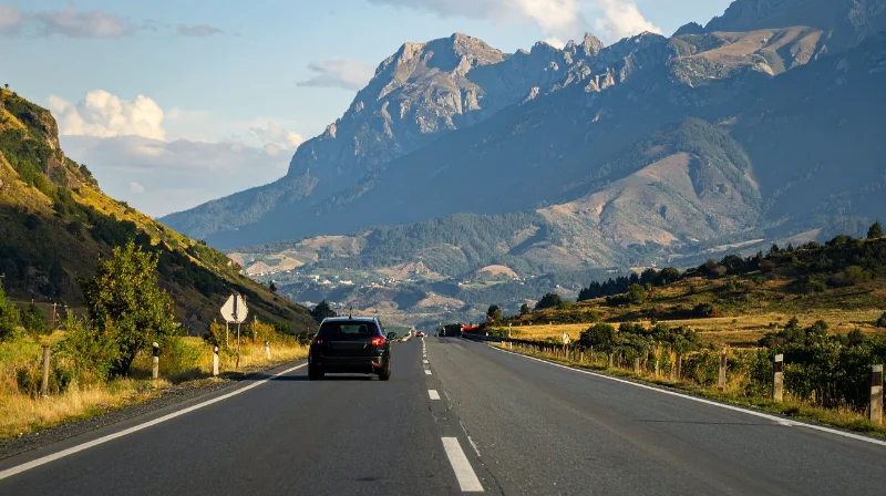 car road trip nature mountains