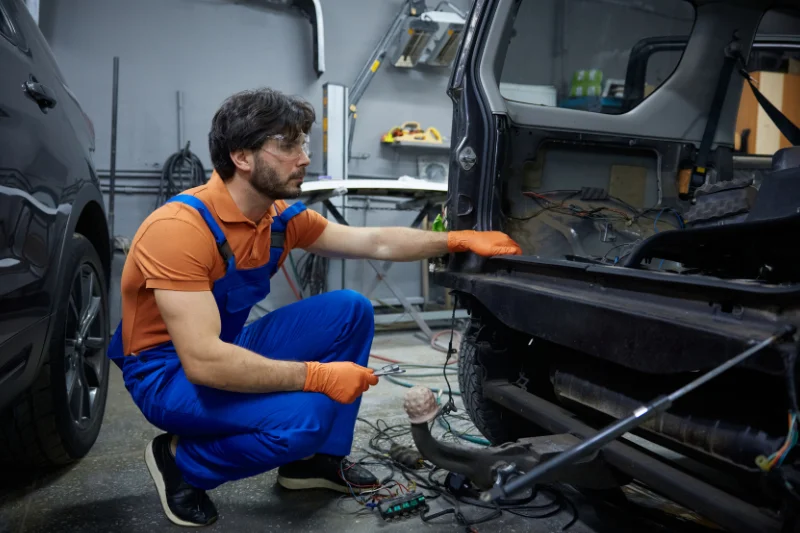 mechanic checking car