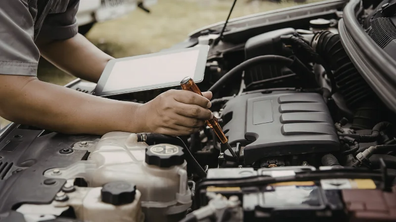 mechanic checking engine