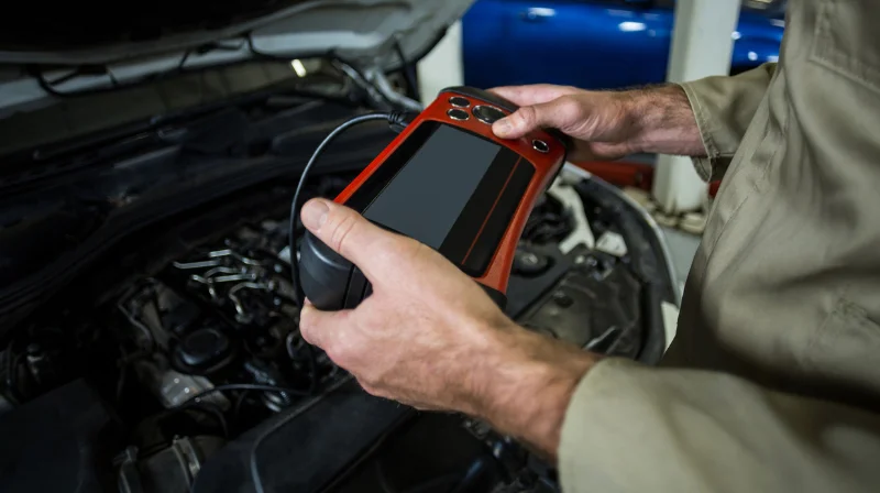 mechanic diagnosing engine system